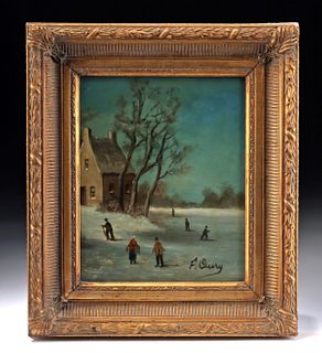 20th C. French Oil Painting - Winterscape by F. Oury