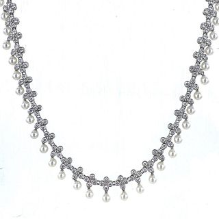 Tiffany & Co. Lace Diamond Pearl Drop Collar