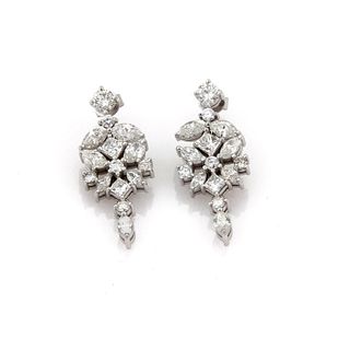 Estate 6.50ct Diamond 14K Floral Drop Earrings