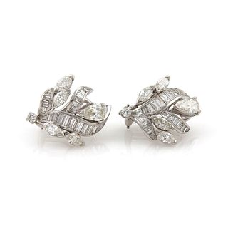 Platinum 5.00ct Diamond Floral Post Clip Earrings