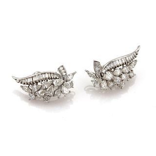 Platinum 6.5ct Diamond Floral Clip Earrings
