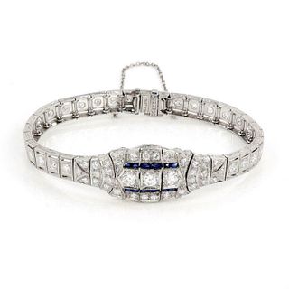 Art Deco 1.60ct Diamond Sapphire Platinum Bracelet