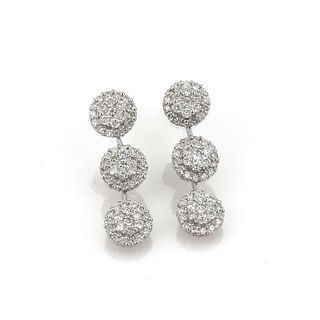 Diamond 18K Triple Rosette Long Dangle Earrings