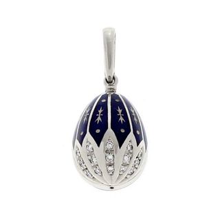 Faberge Diamond Blue Enamel 18K Egg Charm Pendant