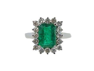 18K 0.75ct Diamond and 2.64ct Emerald Ring