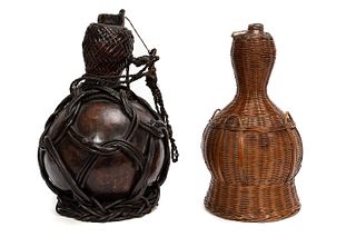 TWO CHINESE QING DYNASTY WOVEN GOURD BASKETS