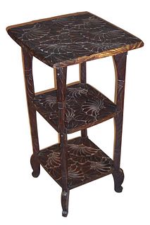 20TH C. JAPANESE NIKKO CARVED WOODEN FLORAL STAND