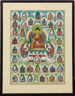 TIBETAN BUDDHIST THANGKA GOUACHE PAINTING ON SILK