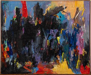 LIBBEY NEWMAN COLORFUL ABSTRACT OIL PAINTING