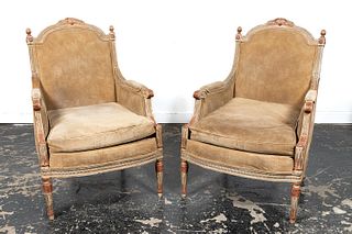 PAIR, 20TH C. ITALIAN SUEDE UPHOLSTERED ARMCHAIRS