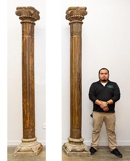 PAIR, 20TH C. CLASSICAL CARVED WOOD COLUMNS