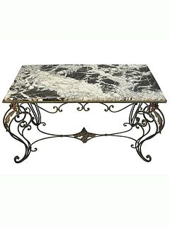 20TH C. FRENCH IRON & BLACK MARBLE COCKTAIL TABLE