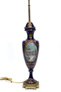 20TH C. SEVRES STYLE COBALT PORCELAIN TABLE LAMP
