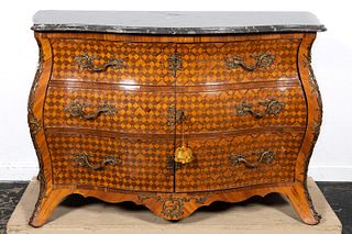 FRENCH COMMODE EN TOMBEAU STYLE PARQUETRY CABINET
