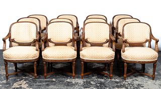 TWELVE 19TH C. FRENCH COUNTY WALNUT DINING CHAIRS