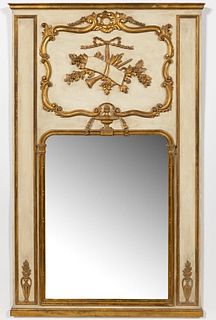 20TH C. FRENCH CARVED PARTIAL-GILT TRUMEAU MIRROR