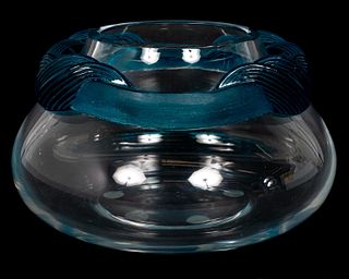LALIQUE "CYRUS" FRENCH BLUE CRYSTAL CENTER BOWL