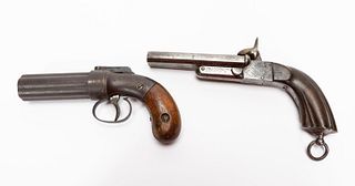 TWO 19TH CENTURY FRONT LOADING PISTOLS