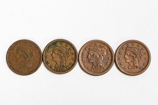 4 LARGE ONE CENT 1840, 1844, 1845 & 1856 BRAIDED
