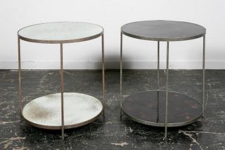 TWO ROUND PENSHELL & MIRRORED TWO-TIERED TABLES