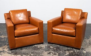 PAIR, COACH FOR BAKER BROWN LEATHER ARMCHAIRS