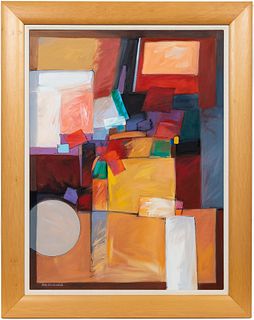 BETTY BARNES LOEHLE "GEOMETRIC ABSTRACT" OIL