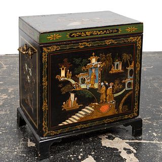 20TH C. CHINOISERIE JAPANNED CELLARETTE CHEST