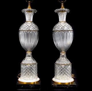 PAIR, PAUL HANSON EMPIRE STYLE CRYSTAL TABLE LAMPS