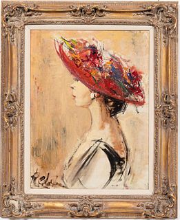 ROMAN CHATOV, PORTRAIT OF WOMAN IN RED HAT