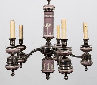 20TH C., WEDGWOOD LILAC SILVERPLATED CHANDELIER