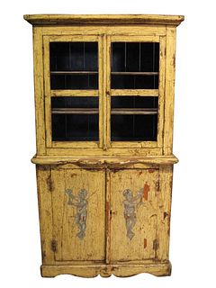 SMALL PAINTED CUPBOARD IN YELLOW, CIRCA 1890-1920