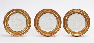 THREE FRAMED PLASTER CLASSICAL BAS RELIEF PLAQUES