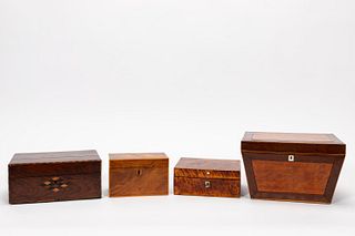 FOUR, 19TH C. CONTINENTAL INLAID WOODEN BOXES