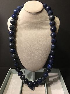 OLD Chinese Lapis Bead (each bead 20mm) Necklace, 31" total 