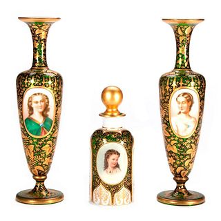 Pair of Green and Gilt Art Nouveau Vases.