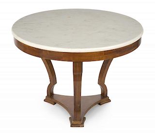SID CAESAR MARBLE TOPPED OCCASIONAL TABLE