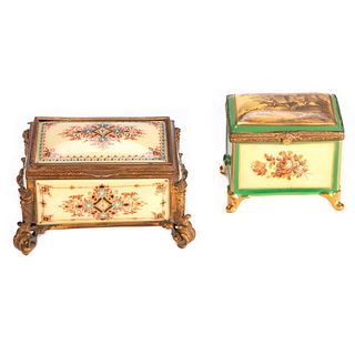 Two Continental Porcelain Painted Boxes.