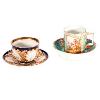 Blue and Gold Meissen Cup and Saucer and a Dresden Cup and Saucer
