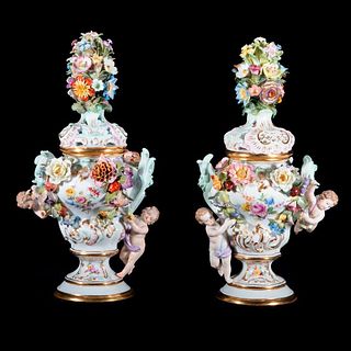 Pair of Meissen Covered Urns.