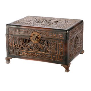 A Chinese carved wood box.