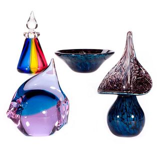 Four pieces of art glass.