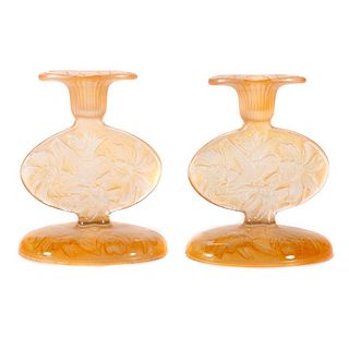 A pair of vintage glass candlesticks'