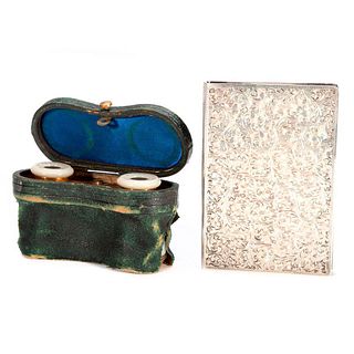 Silver Cigarette Case and Mother of Pearl Opera Glasses.