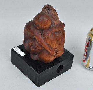 Carved Hardwood Table Sculpture, "Two Lovers"