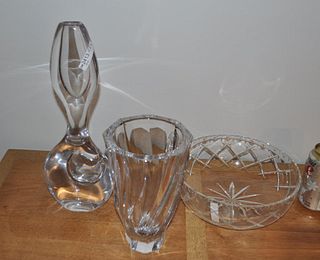 Two Crystal Vases & Bowl