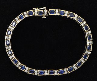 14K White Gold, Sapphire & Diamond Tennis Bracelet