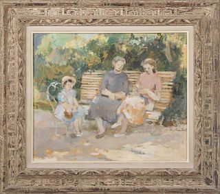 LADIES ON A PARK BENCH SIGNED HUMBERT