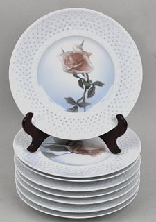 Set 8 Royal Copenhagen Rose Decorated Plates