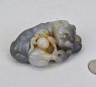 Chinese Carved Jade Group, Boy and Kylin