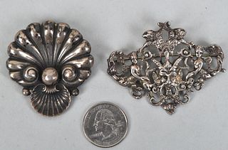 Two "Cini" Sterling Pins, Shell & Satyr